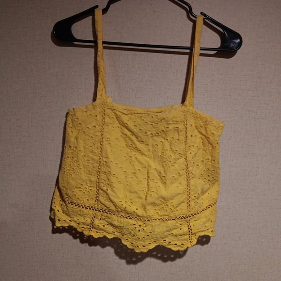 7 For All Mankind Dandelion Yellow Eyelet Lace Cropped Tank Top Small Cotton - Picture 3 of 6
